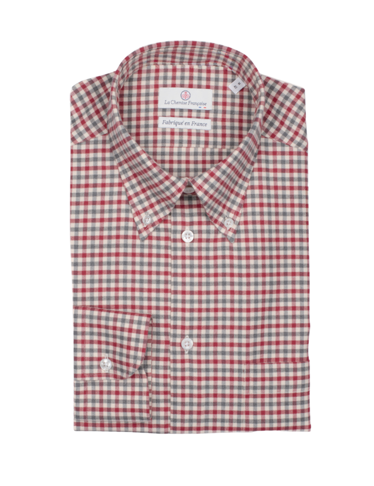 La Chemise Française - Chemise Flanelle Carreaux Rouge/Gris - Col Boutonné – 2XL