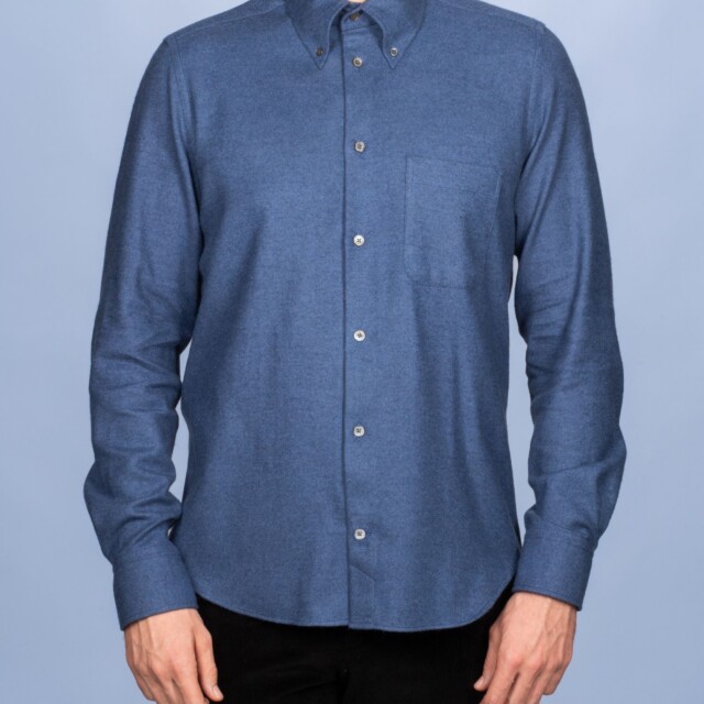 La Chemise Française - Chemise Flanelle Chaude Bleu Marine - Col Boutonné – XL