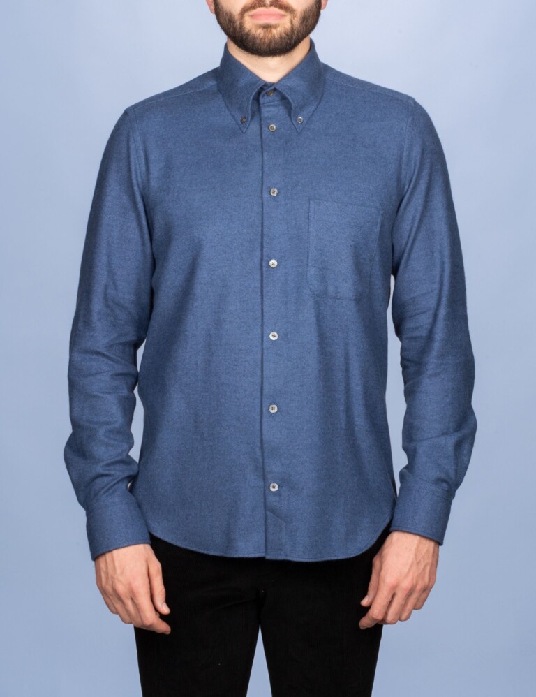 La Chemise Française - Chemise Flanelle Chaude Bleu Marine - Col Boutonné – XL