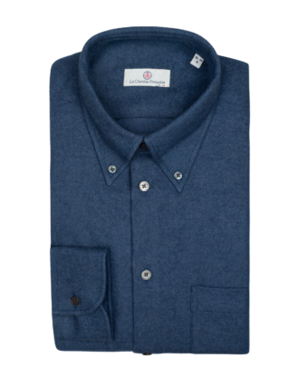 La Chemise Française - Chemise Flanelle Chaude Bleu Marine – Col Boutonné