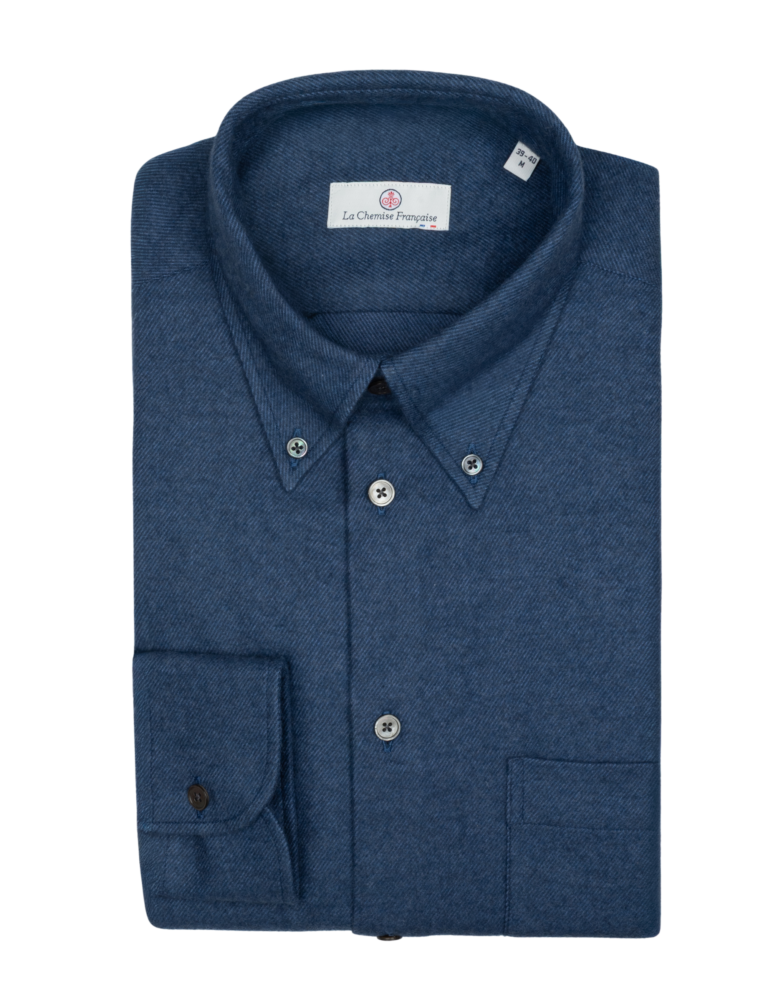 La Chemise Française - Chemise Flanelle Chaude Bleu Marine - Col Boutonné – XL