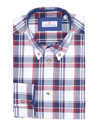 La Chemise Française - Chemise Flanelle Carreaux Bleu/Blanc/Rouge – Col Boutonné
