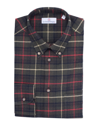 La Chemise Française - Chemise Flanelle Carreaux Kaki – Col Boutonné