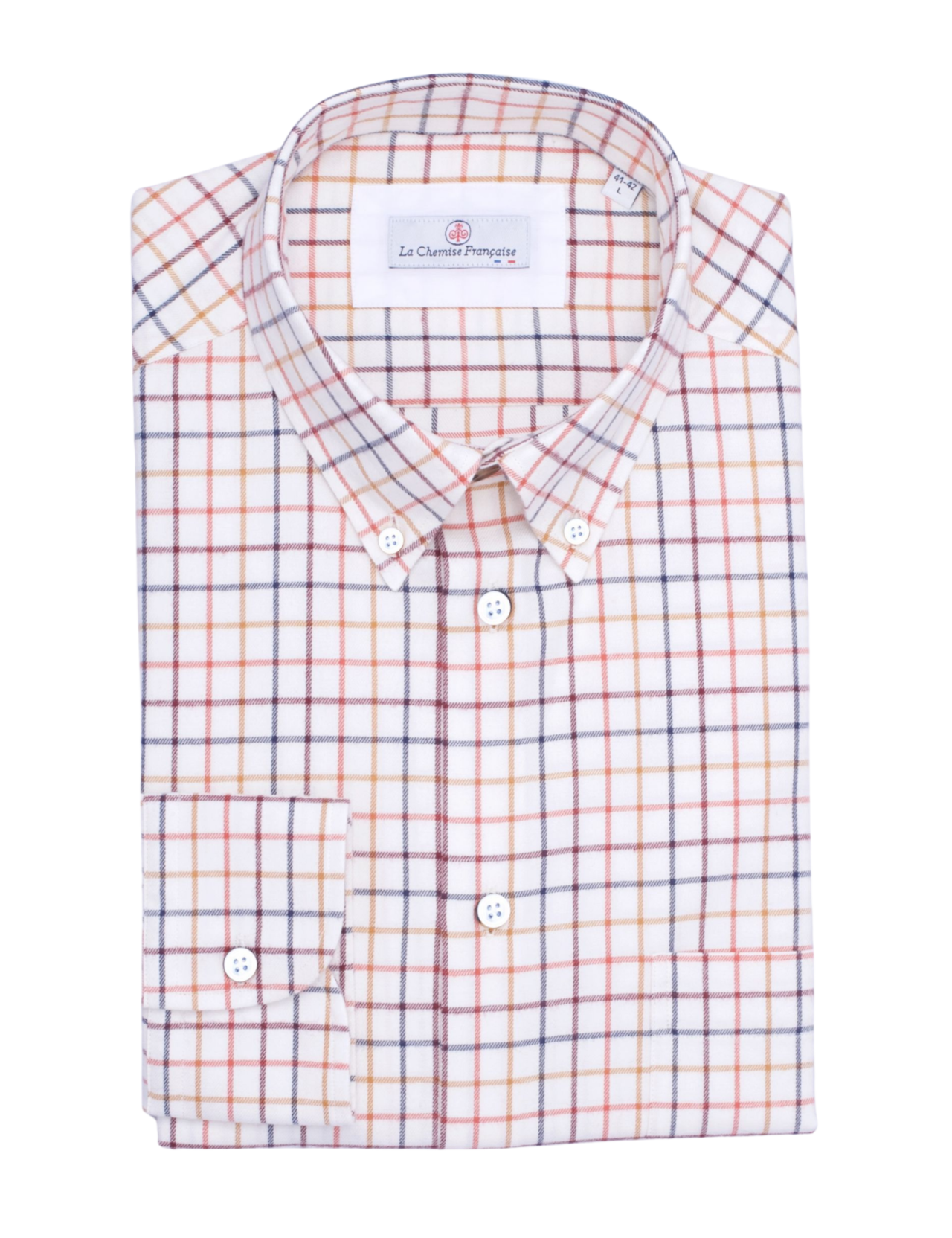 la chemise francaise chemise flanelle chaude carreaux multicolor pliee La Chemise Française - Chemise Flanelle Légère Carreaux - Col Boutonné – L / Droite