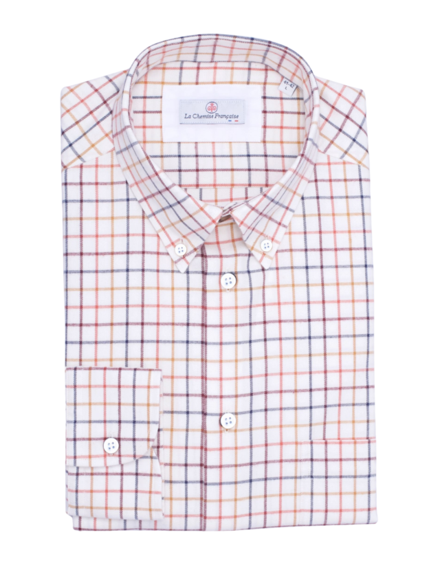 La Chemise Française - Chemise Flanelle Légère Carreaux – Col Boutonné