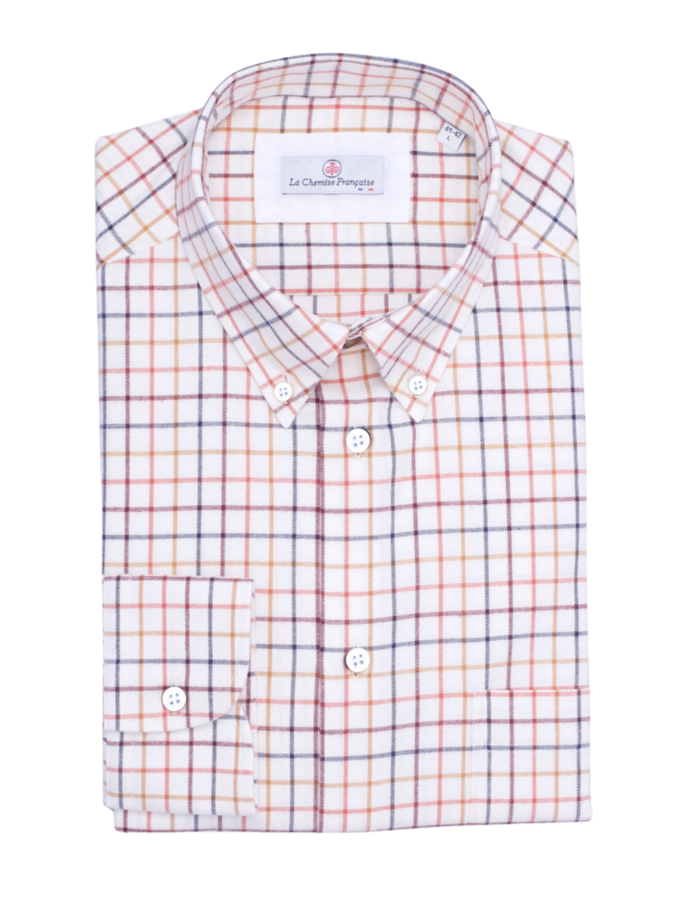 La Chemise Française - Chemise Flanelle Légère Carreaux - Col Boutonné – L / Droite