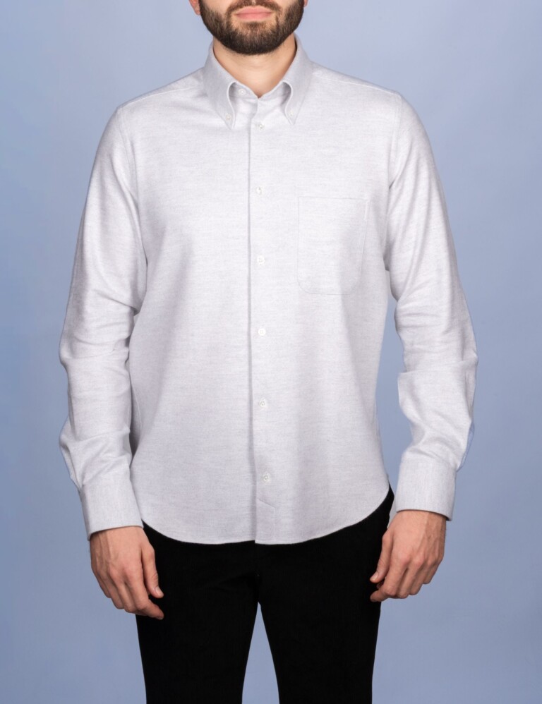 La Chemise Française - Chemise Flanelle Chaude Grise - Col Boutonné – 2XL
