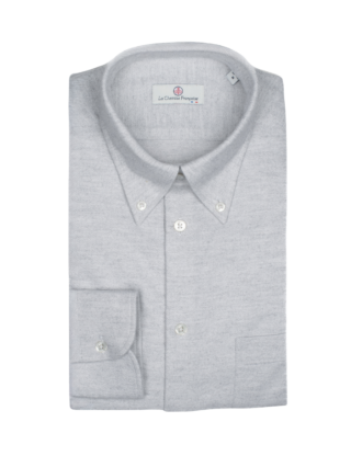 La Chemise Française - Chemise Flanelle Chaude Grise – Col Boutonné