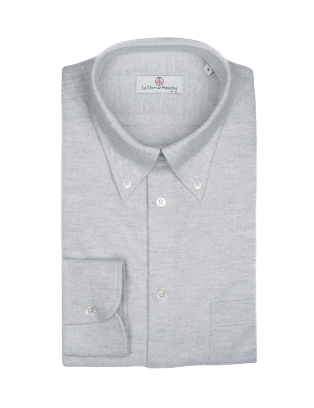 Chemise Flanelle Chaude Grise – Col Boutonné par la marque La Chemise Française La Chemise Française - Chemise Flanelle Chaude Grise – Col Boutonné