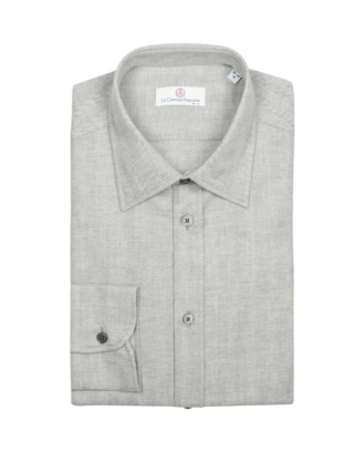 La Chemise Française - Chemise Flanelle Fine Chevrons Gris  Col Souple & Gorge Américaine