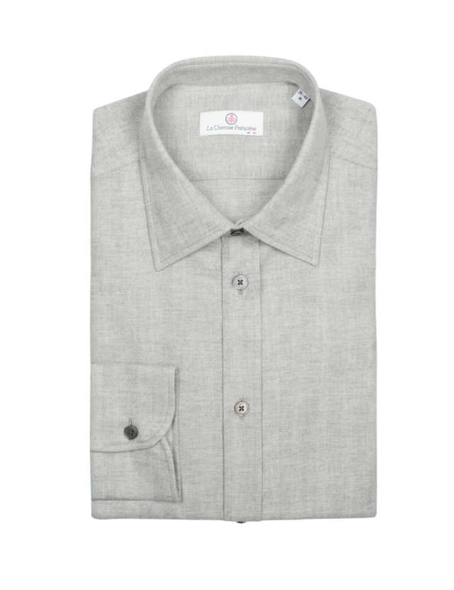 La Chemise Française - Chemise Flanelle Fine Chevrons Gris – Col Souple & Gorge Américaine