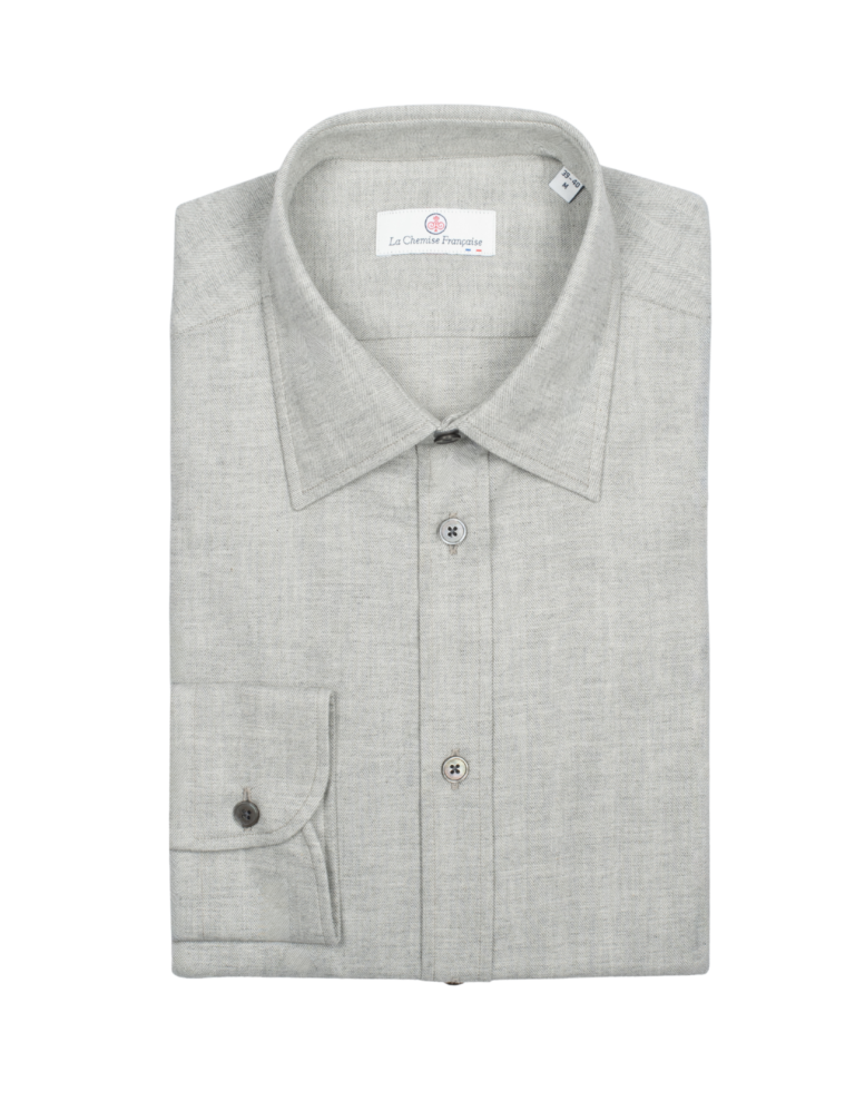 La Chemise Française - Chemise Flanelle Fine Chevrons Gris - Col Souple & Gorge Américaine – 2XL