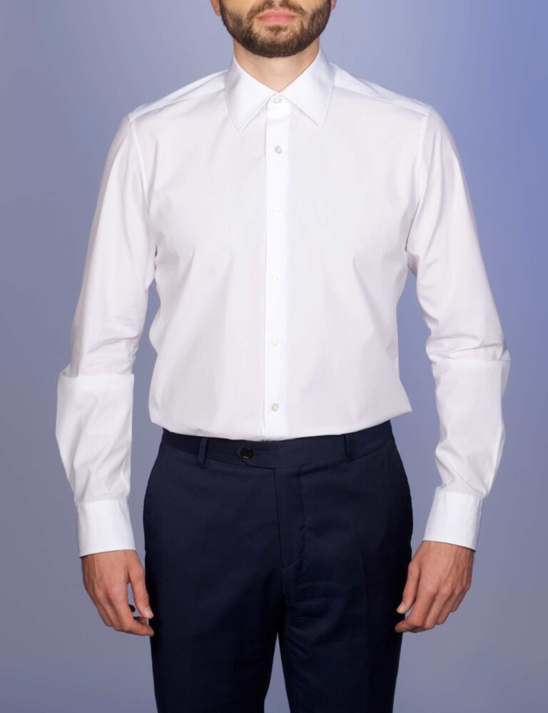 La Chemise Française - Chemise Blanche Popeline Double Retors - Col Français – Droite / 50 / Mousquetaires +18€ (pour boutons de manchettes)