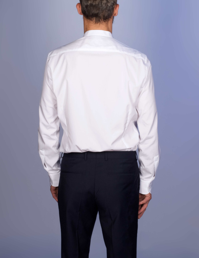 La Chemise Française - Chemise Blanche Popeline Double Retors - Col Officier – Droite / 50 / Mousquetaires +18€ (pour boutons de manchettes)