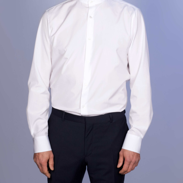 La Chemise Française - Chemise Blanche Popeline Double Retors - Col Officier – Droite / 50 / Mousquetaires +18€ (pour boutons de manchettes)