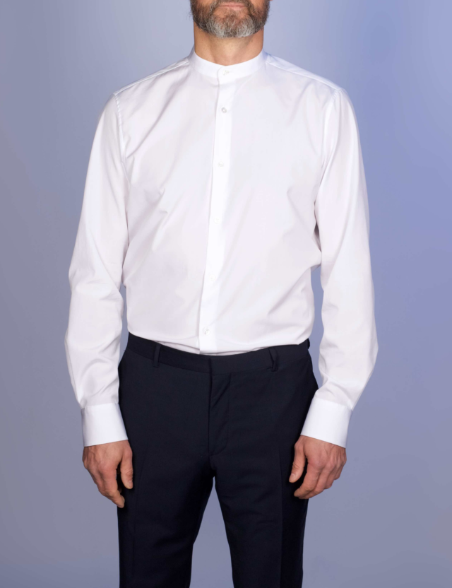 La Chemise Française - Chemise Blanche Popeline Double Retors - Col Officier – Droite / 50 / Mousquetaires +18€ (pour boutons de manchettes)