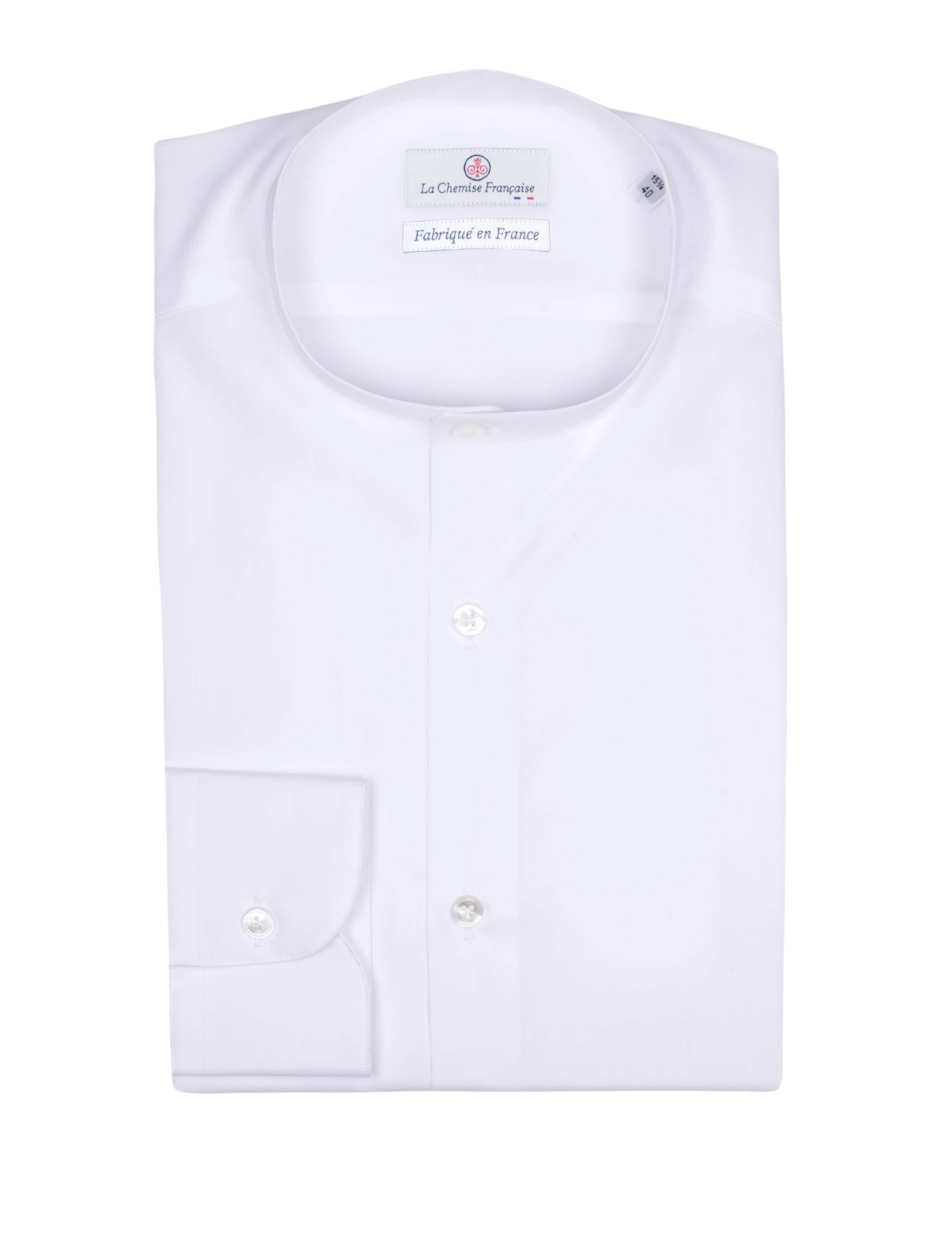 la chemise francaise chemise homme blanche popeline double retors col officier pliee La Chemise Française - Chemise Blanche Popeline Double Retors - Col Officier – Droite / 50 / Mousquetaires +18€ (pour boutons de manchettes)