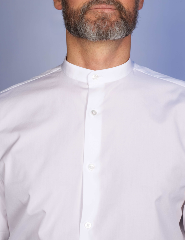 La Chemise Française - Chemise Blanche Popeline Double Retors - Col Officier – Droite / 50 / Mousquetaires +18€ (pour boutons de manchettes)