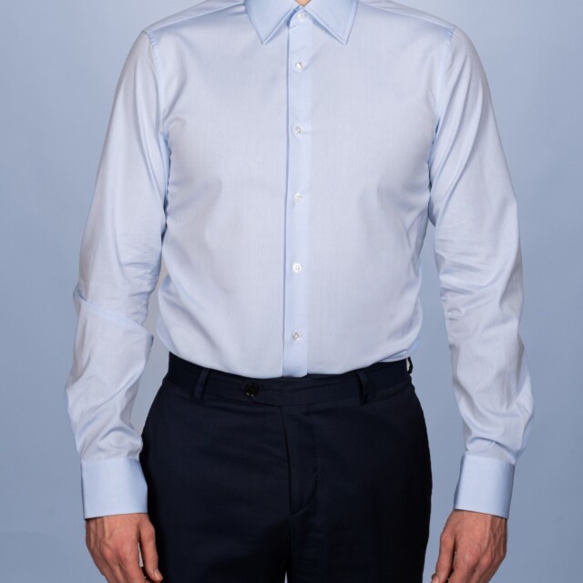 La Chemise Française - Chemise Bleu Ciel Popeline Double Retors - Col Français – Droite / 50 / Mousquetaires +18€ (pour boutons de manchettes)