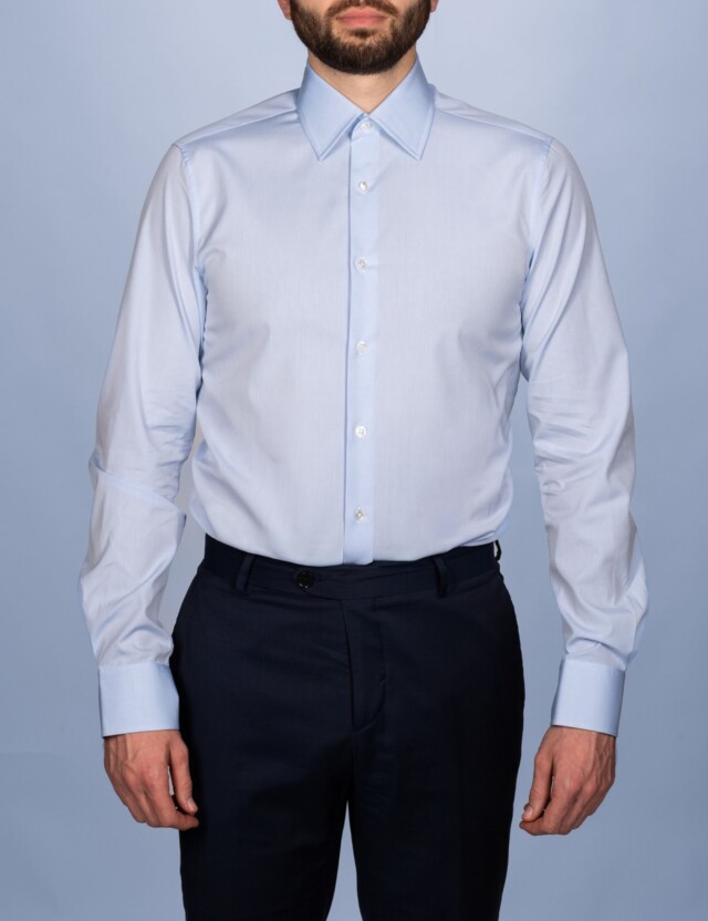 La Chemise Française - Chemise Bleu Ciel Popeline Double Retors - Col Français – Droite / 50 / Mousquetaires +18€ (pour boutons de manchettes)