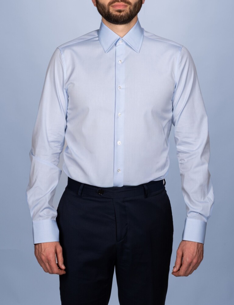 La Chemise Française - Chemise Bleu Ciel Popeline Double Retors - Col Français – Droite / 50 / Mousquetaires +18€ (pour boutons de manchettes)