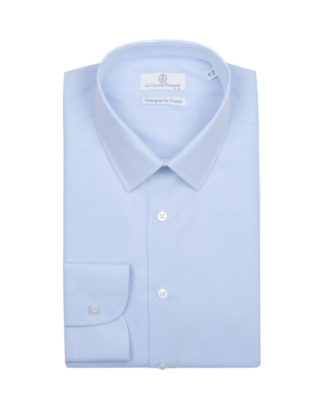 Chemise Bleu Ciel Popeline Double Retors – Col Français par la marque La Chemise Française La Chemise Française - Chemise Bleu Ciel Popeline Double Retors – Col Français