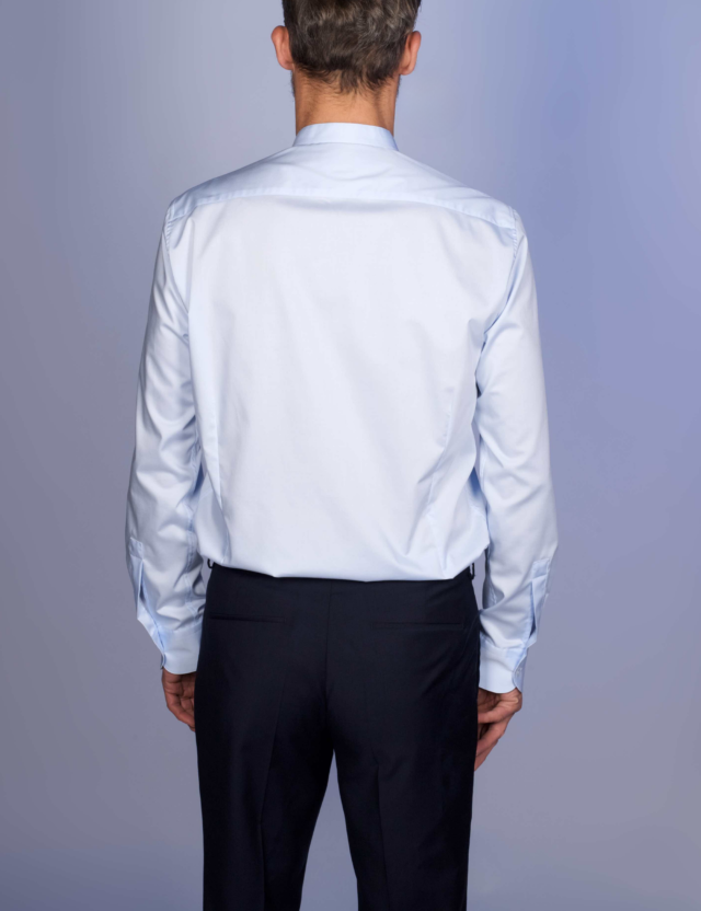 La Chemise Française - Chemise Bleu Ciel Popeline Double Retors - Col Officier – Droite / 50 / Mousquetaires +18€ (pour boutons de manchettes)
