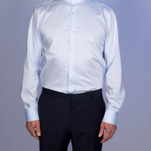 La Chemise Française - Chemise Bleu Ciel Popeline Double Retors - Col Officier – Droite / 50 / Mousquetaires +18€ (pour boutons de manchettes)