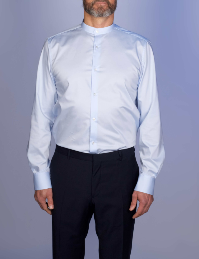 La Chemise Française - Chemise Bleu Ciel Popeline Double Retors - Col Officier – Droite / 50 / Mousquetaires +18€ (pour boutons de manchettes)