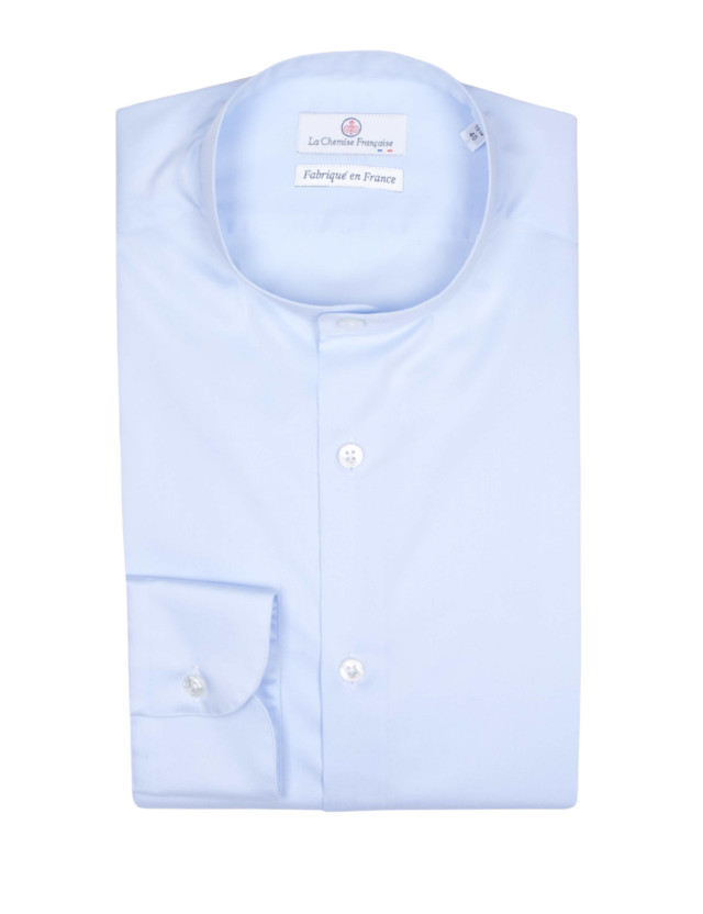 Chemise Bleu Ciel Popeline Double Retors – Col Officier par la marque La Chemise Française La Chemise Française - Chemise Bleu Ciel Popeline Double Retors – Col Officier