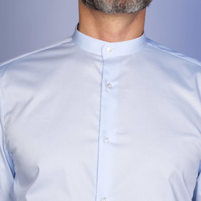 La Chemise Française - Chemise Bleu Ciel Popeline Double Retors - Col Officier – Droite / 50 / Mousquetaires +18€ (pour boutons de manchettes)