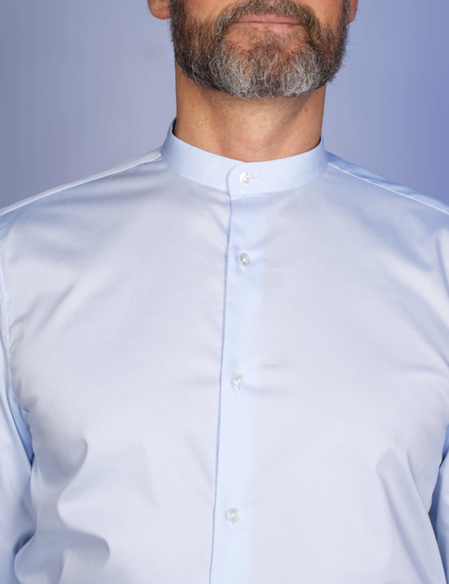La Chemise Française - Chemise Bleu Ciel Popeline Double Retors - Col Officier – Droite / 50 / Mousquetaires +18€ (pour boutons de manchettes)