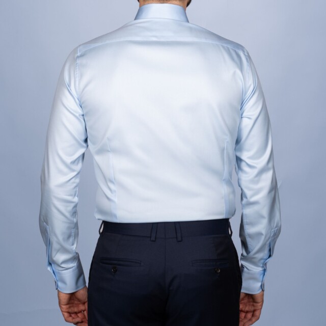 La Chemise Française - Chemise Bleu Ciel Twill Fin "Elysée" - Col Français – Droite / 50 / Mousquetaires +18€ (pour boutons de manchettes)