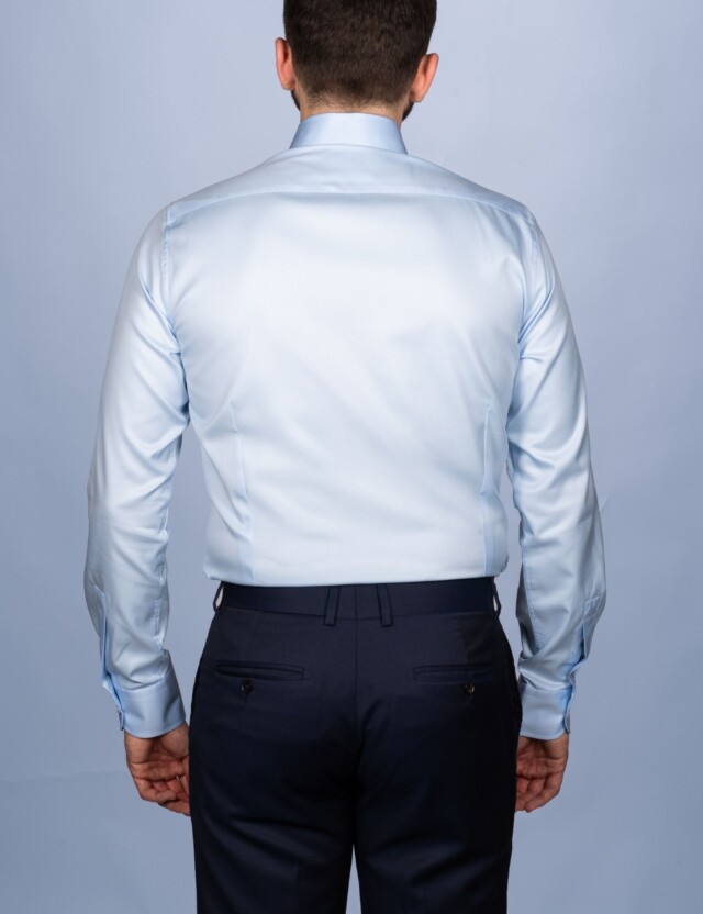 La Chemise Française - Chemise Bleu Ciel Twill Fin "Elysée" - Col Français – Droite / 50 / Mousquetaires +18€ (pour boutons de manchettes)