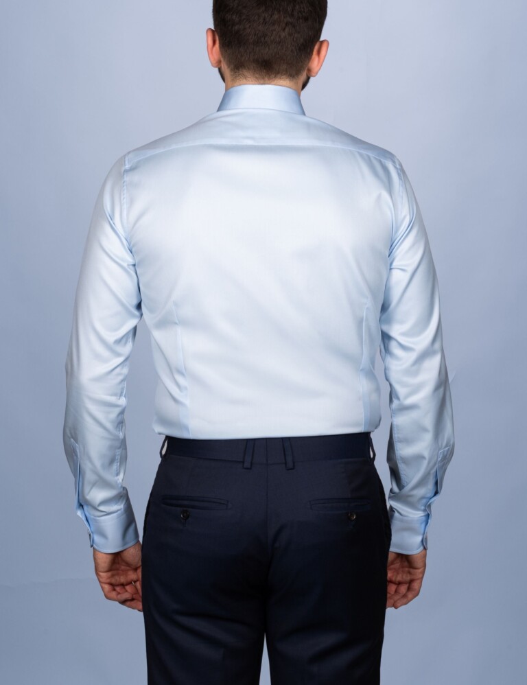 La Chemise Française - Chemise Bleu Ciel Twill Fin "Elysée" - Col Français – Droite / 50 / Mousquetaires +18€ (pour boutons de manchettes)