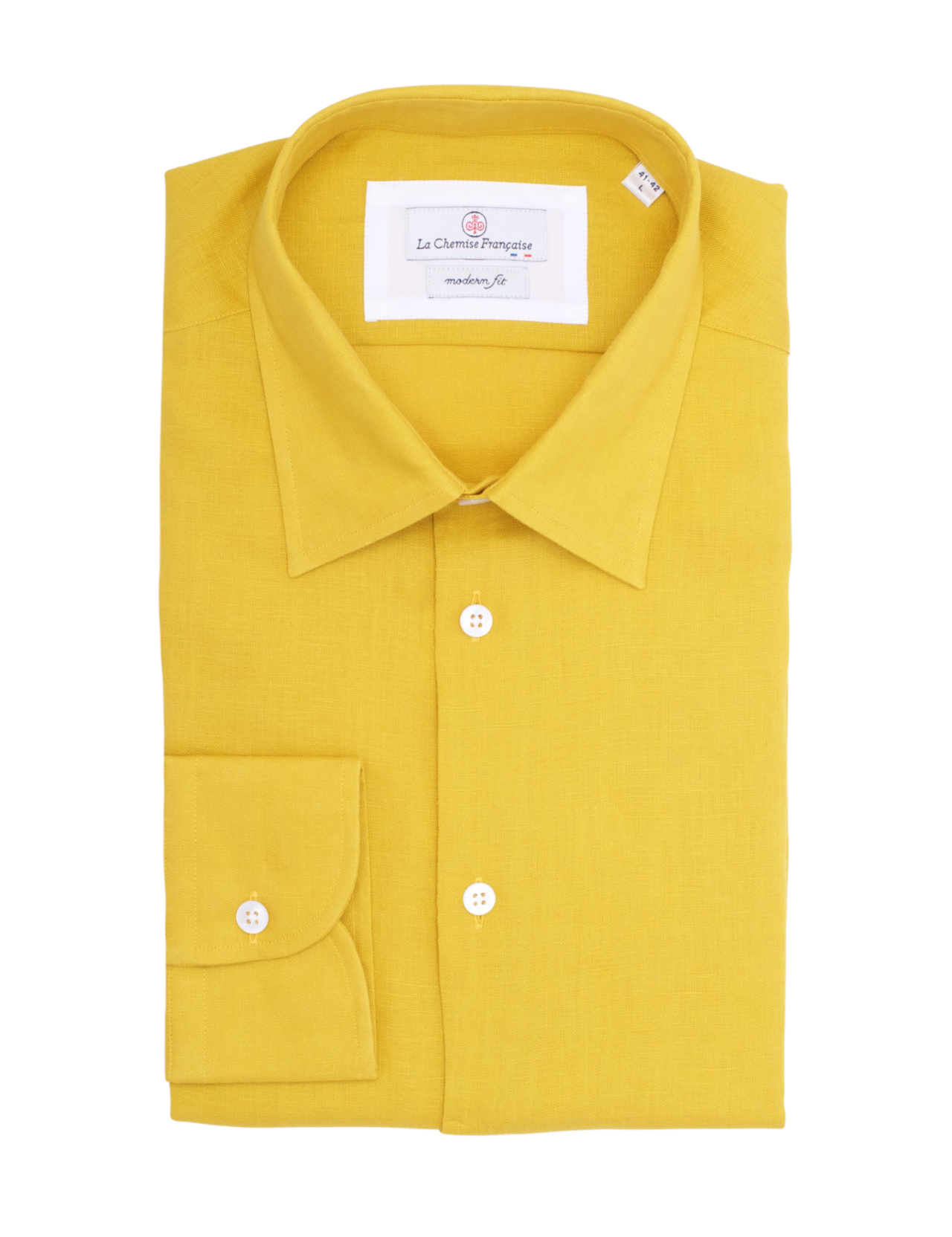 la chemise francaise chemise homme lin normand col souple jaune pliee La Chemise Française - Chemise Lin Normand Jaune Moutarde - Col Souple – 2XL