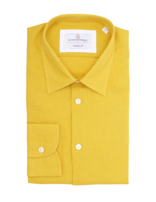 La Chemise Française - Chemise Lin Normand Jaune Moutarde  Col Souple