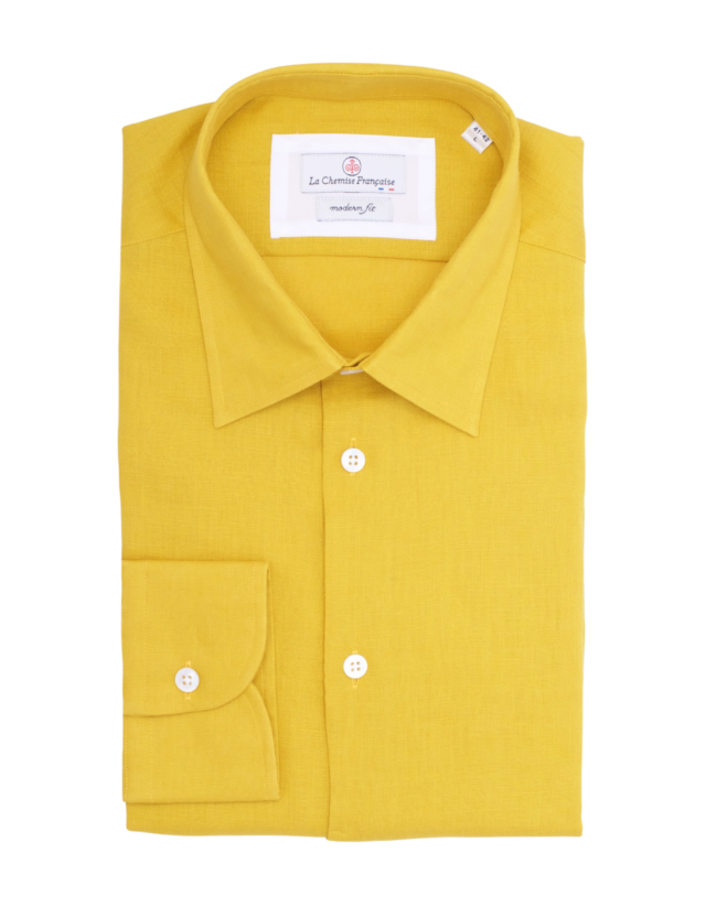 La Chemise Française - Chemise Lin Normand Jaune Moutarde – Col Souple
