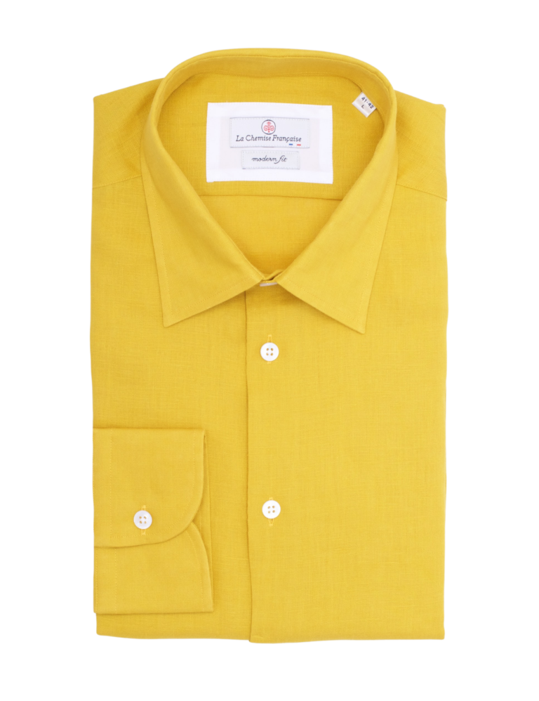 La Chemise Française - Chemise Lin Normand Jaune Moutarde - Col Souple – 2XL