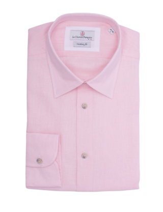 La Chemise Française - Chemise Lin Normand Rose  Col Souple
