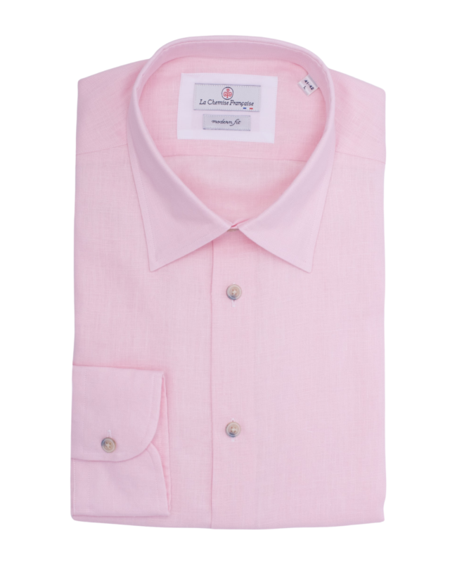 Chemise Lin Normand Rose – Col Souple par la marque La Chemise Française La Chemise Française - Chemise Lin Normand Rose – Col Souple