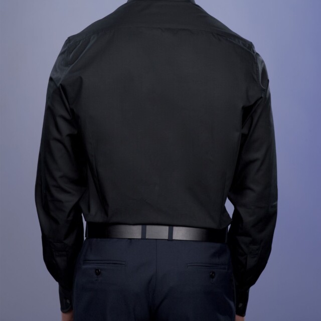 La Chemise Française - Chemise Noire Popeline Double Retors - Col Français – Droite / 50