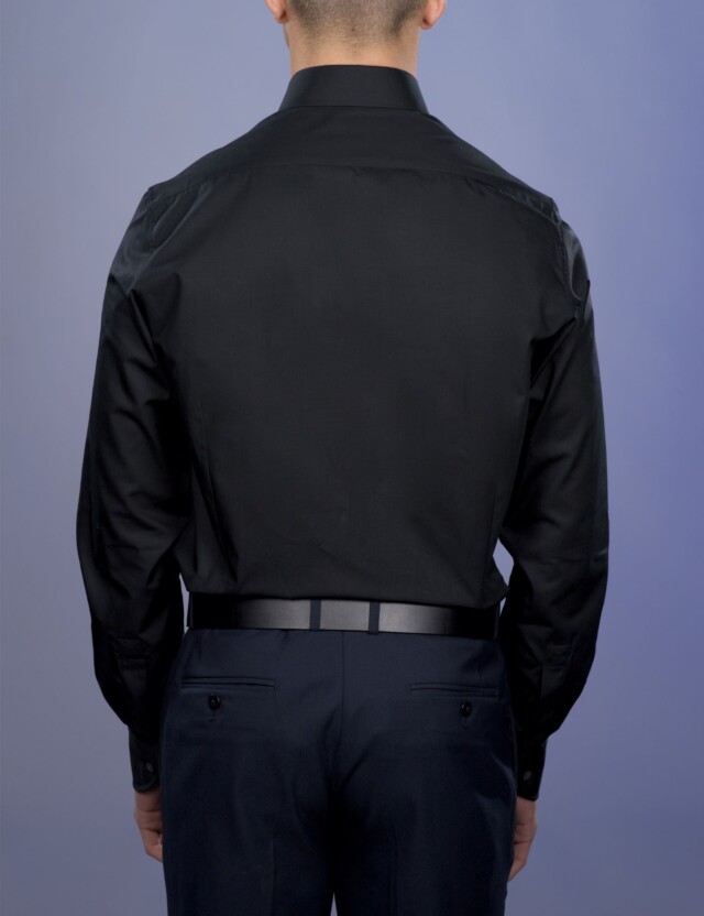 La Chemise Française - Chemise Noire Popeline Double Retors - Col Français – Droite / 50