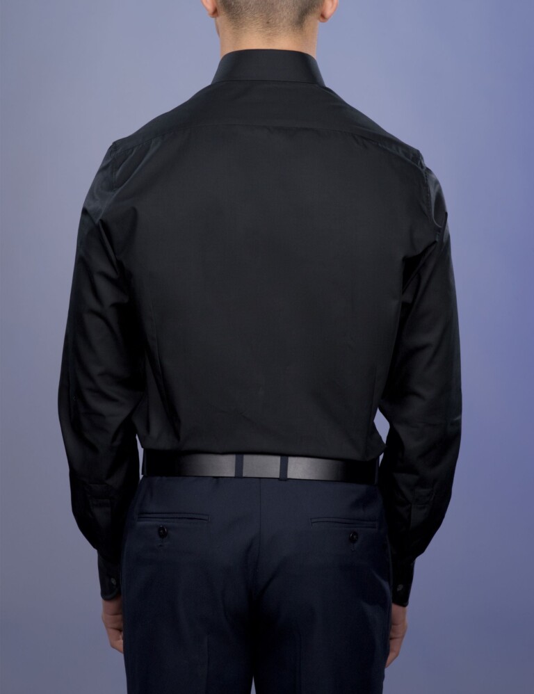 La Chemise Française - Chemise Noire Popeline Double Retors - Col Français – Droite / 50