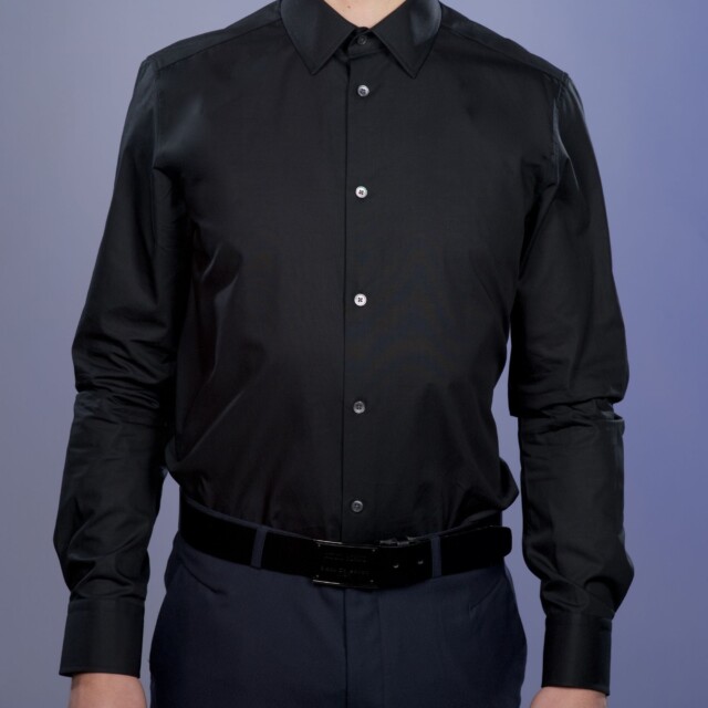 La Chemise Française - Chemise Noire Popeline Double Retors - Col Français – Droite / 50
