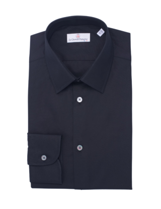 La Chemise Française - Chemise Noire Popeline Double Retors – Col Français