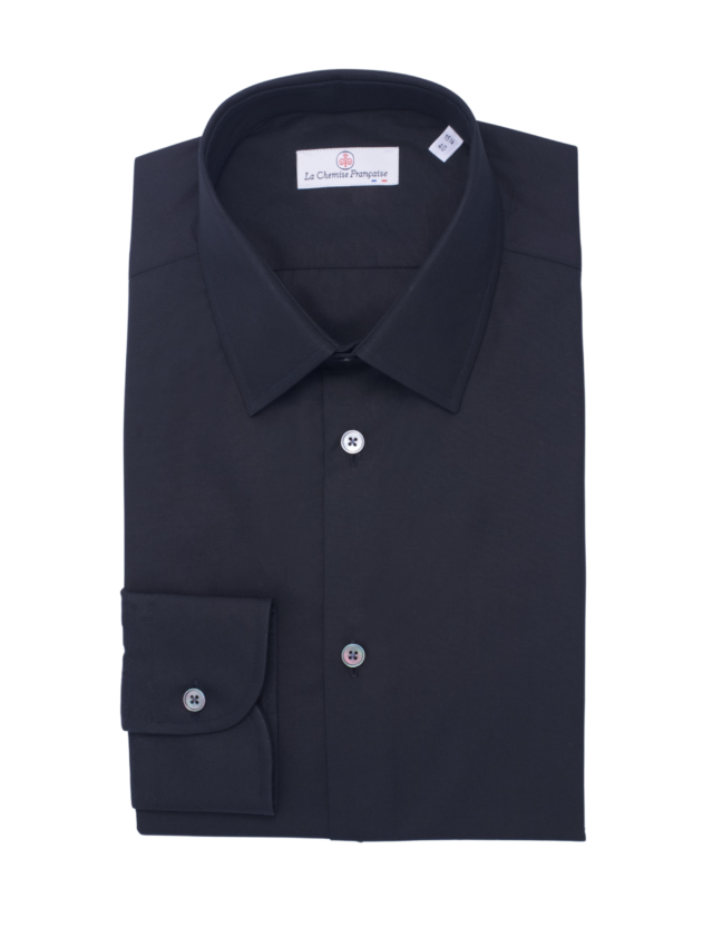 La Chemise Française - Chemise Noire Popeline Double Retors – Col Français