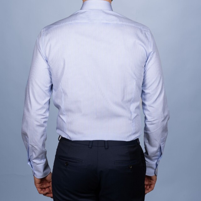 La Chemise Française - Chemise Rayure Fine Bleu Ciel 2mm - Col Français – Droite / 50