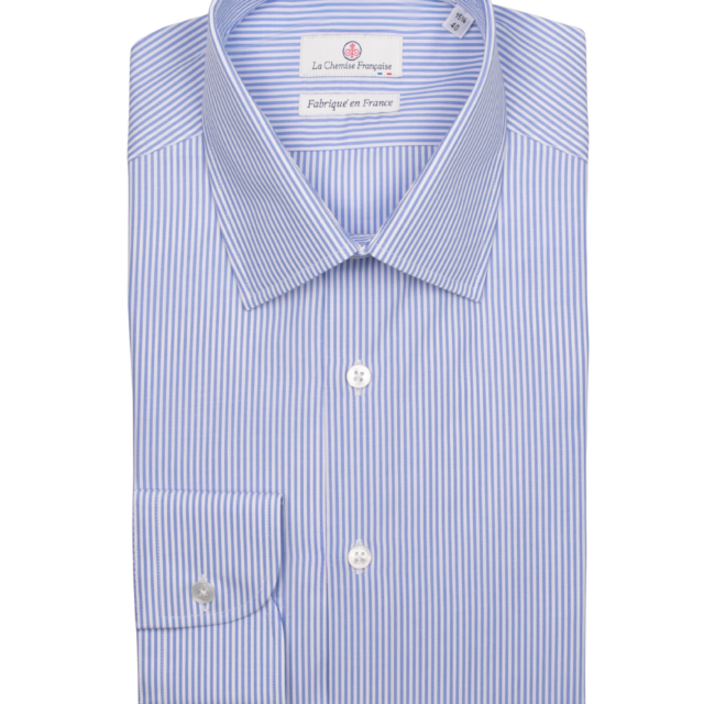 La Chemise Française - Chemise Rayure Fine Bleu Ciel 2mm - Col Français – Droite / 50