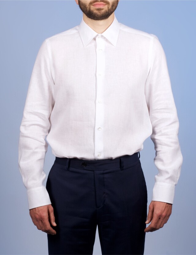 La Chemise Française - Chemise Lin Normand Blanc - Col Souple – 3XL / Ajustée